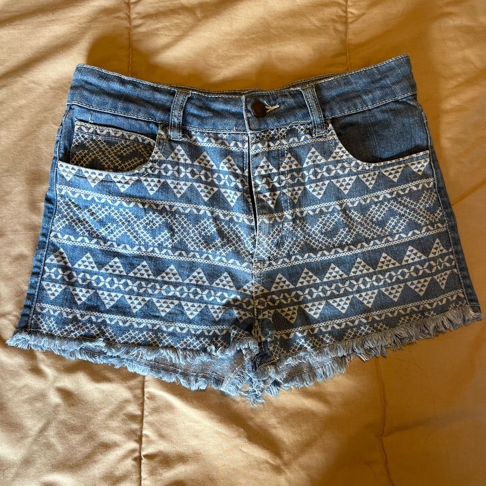 Forever 21 Blue Geometric Jean Shorts